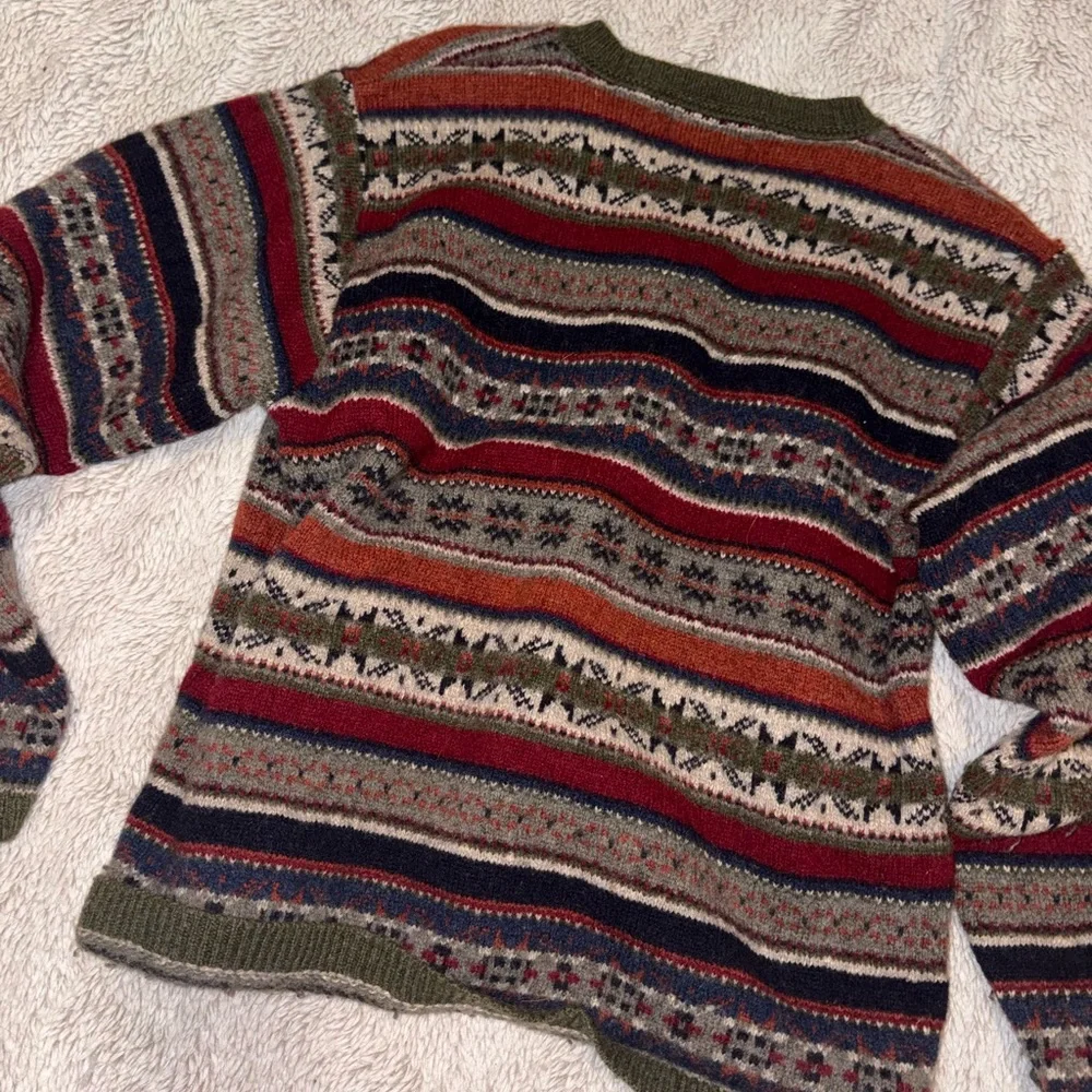 Womens V-Neck Vintage Sweater in Olive, Navy & Rust